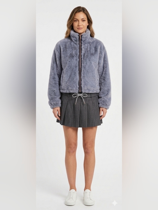 elevenses Jackets & Blazers - Anthropologie Elevenses Blue Gray Faux Fur Zip Up Teddy Jacket Plush Medium